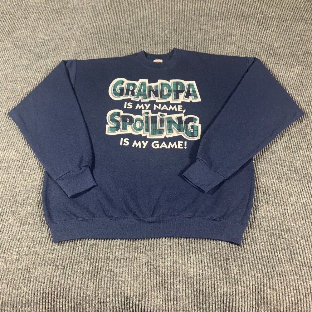 Vtg Fruit of the Loom Sweatshirt Mens XL Blue Grandpa Funny Retro Pullover Crew